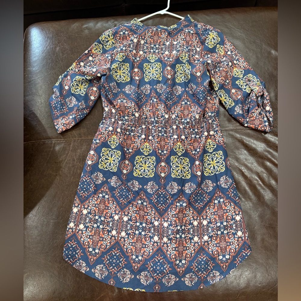 Blush Blue and Orange A-line Dress with Bishop Sleeves